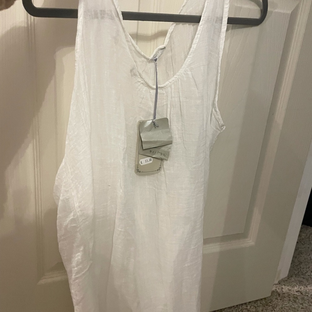 Women's sleeveless white sheer cotton tank too or beach cover up.